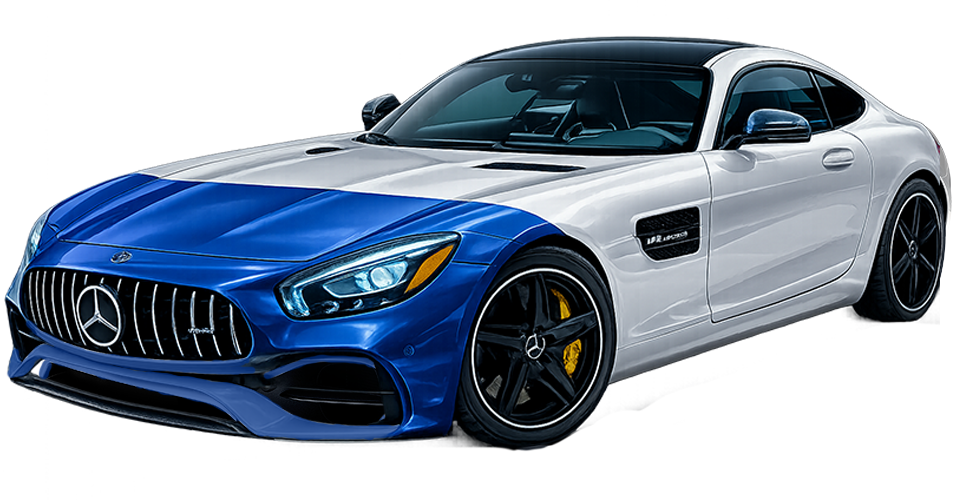 Mercedes AMG with paint protection film applied to front end to prevent stone chips and road damage