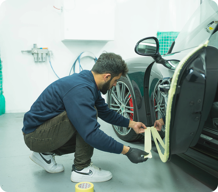 Masking Porsche panel for smart repair and paintwork restoration