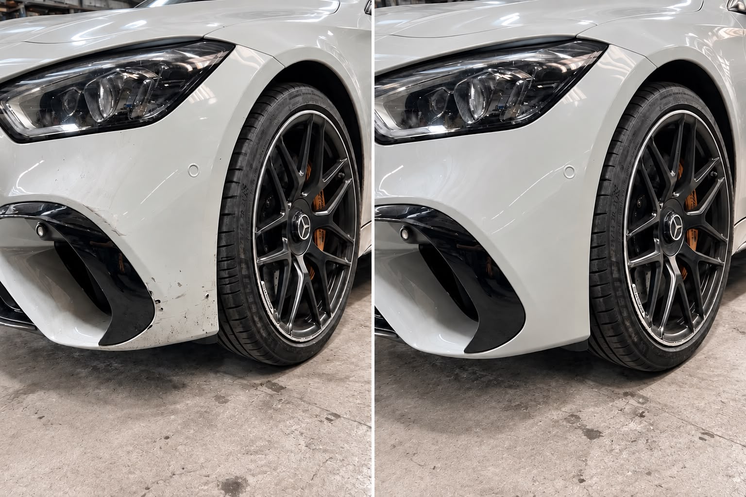 vehicle paint repair on white car